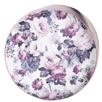 POUF VELOURS ROSE IMPRIMÉ FLEURS AVEC ANNEAU MÉTAL DORÉ °36X36CM ST25020 4