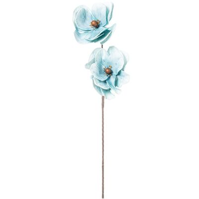 BRANCHE AVEC 2 FLEURS POLYESTER BLEU _80CM ST27451