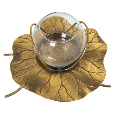GOLDEN METAL/GLASS CANDLE HOLDER 20X19X13/14CM, GLASS:°10X8CM ST61312