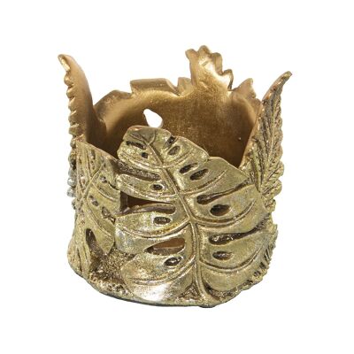 GOLD RESIN CANDLE HOLDER LEAVES 10X10X10CM ST50307