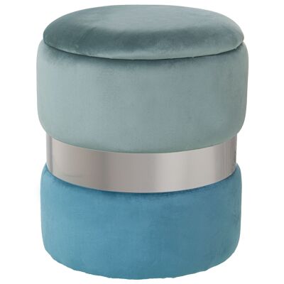 WATER GREEN/BLUE VELVET STORAGE POUF WITH PLA STEEL BAND °37X43CM, POLY╔STER/DM ST64066