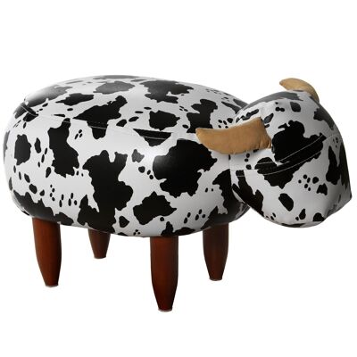 POUF ENFANT VACHE AVEC PIEDS EN BOIS DE PIN/CUIR _50X32X32CM, ASSEMBLAGE DE PIEDS ST65943