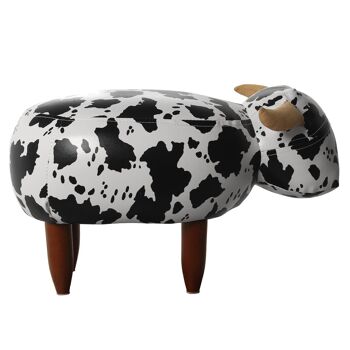 POUF ENFANT VACHE AVEC PIEDS EN BOIS DE PIN/CUIR _50X32X32CM, ASSEMBLAGE DE PIEDS ST65943 3