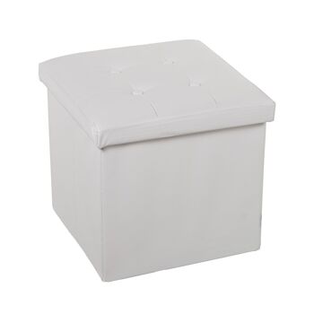 POUF PLIANT RANGEMENT CUIR BLANC _38X38X38CM ST22303 1