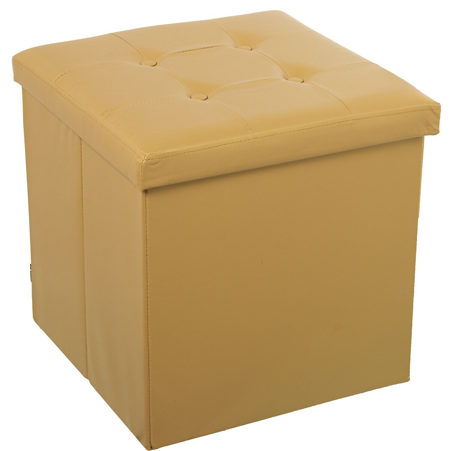 Klappbarer Pouf aus goldfarbenem Kunstleder mit Stauraum, 45 x 45 x 45 cm, ST22312