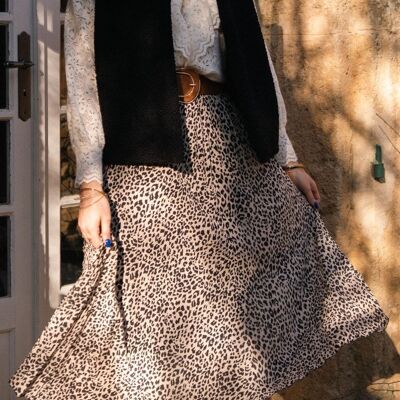 CAPRICE Pleated Skirt, Leopard print