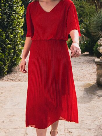 Robe Midi Plissée LOUISA Rouge 1