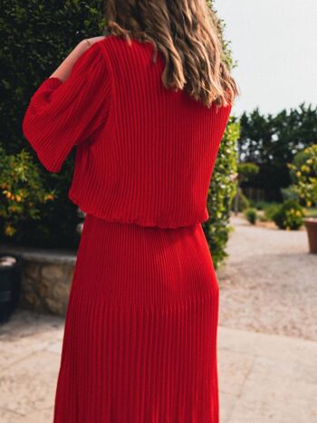 Robe Midi Plissée LOUISA Rouge 2