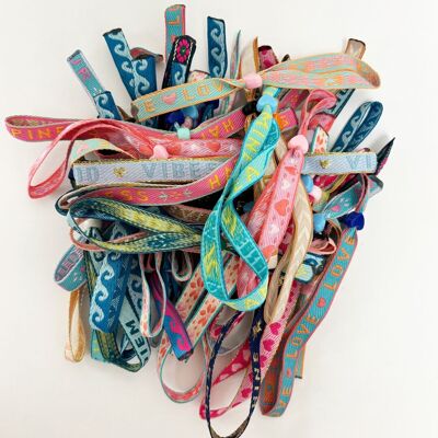 Summery adjustable ribbon bracelets mix blue | festival bracelets