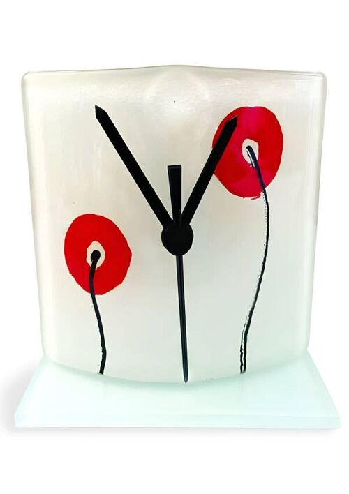 Poppy White-Red Desktop Clock In Size 12X14 Cm