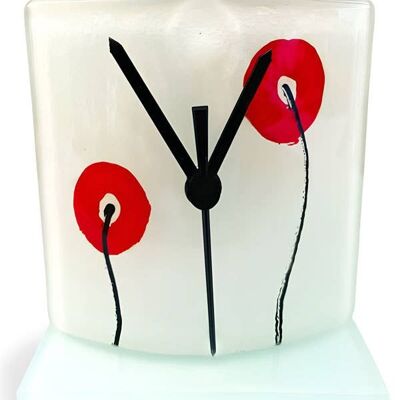 Horloge de bureau Poppy blanc-rouge en taille 12X14 Cm