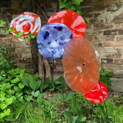 Large Size Glass Flower "Outdoor" In Transparent Orange-Red