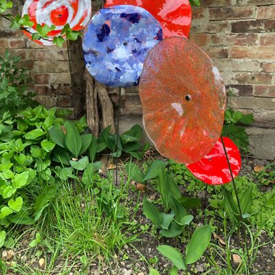 Large Size Glass Flower "Outdoor" In Transparent Orange-Red