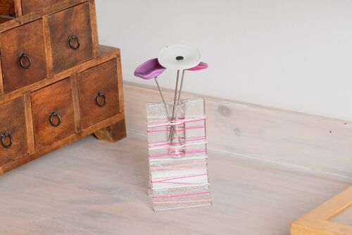 Small 8X13 Cm Vase With 3 Small Flowers In Fuscia,Violet