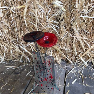 Petit Vase En Verre Tacheté 8X13 Cm Avec 3 Fleurs Rouge-Noir