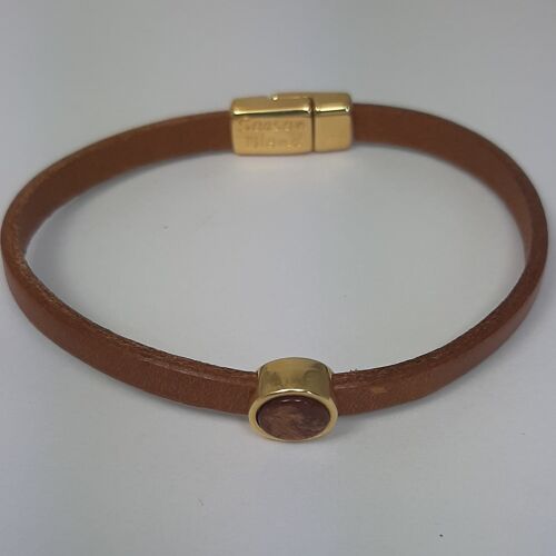 Timeless gold leather bracelet cognac