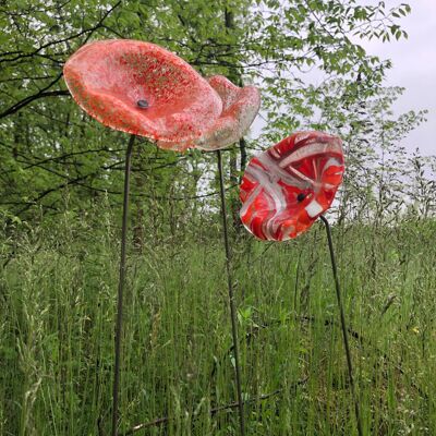 Glass Flower For Outdoor Use In Transparent-orange-red
