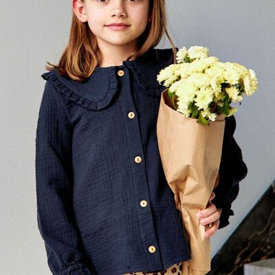 Nicole Blouse ##2525 Triple Gauze Navy Blue