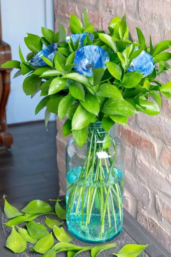 Fleur de Calabel en verre pour l'extérieur en blanc-bleu foncé 2