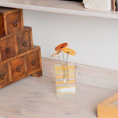 Small 8X13 Cm Stripy Vase With 3 Small Flowers In Orange