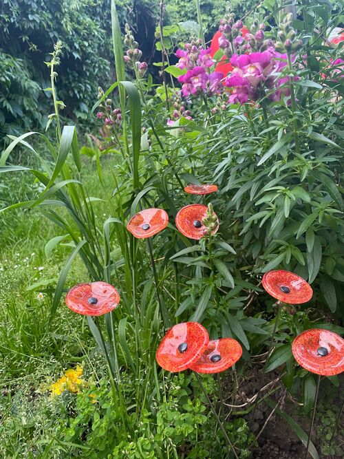 Glass Flower "Outdoor" In Transparent, Orange-Red Colors