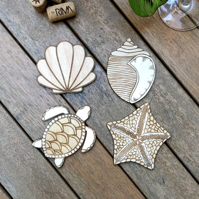 Ensemble de 4 sous-verres en bois de plage