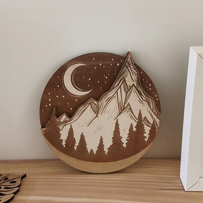 Mountains Wood Wall Art - Panel - Home Decor - Moutain at Night Time
