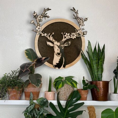 Deer Wood and Cork Wall Art - Wooden Panel - Home Decor