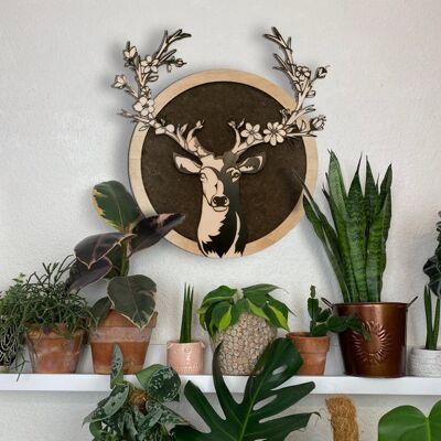 Arte de pared de madera de ciervo y corcho - Panel de madera - Decoración para el hogar