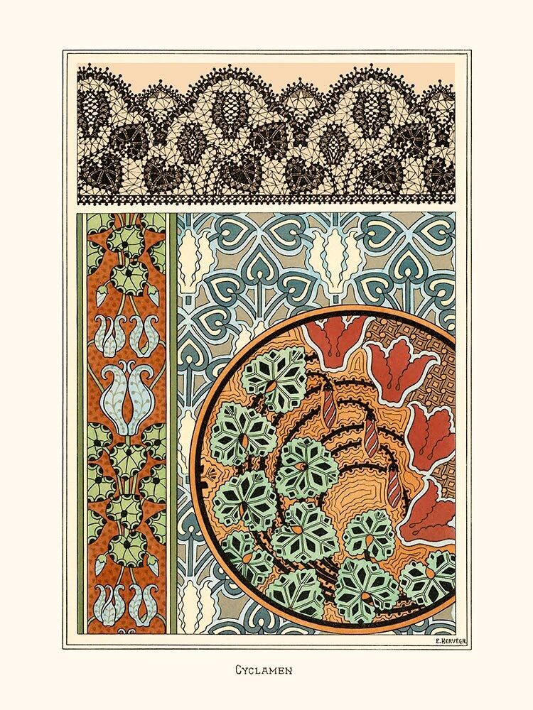 Poster mit Alpenveilchen-Ornamenten