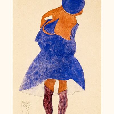 Mujer con abrigo azul