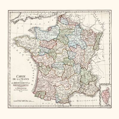 Karte von Frankreich unterteilt in Departements 1790