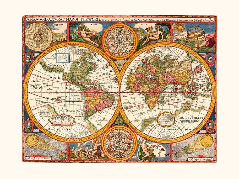 Poster Eine neue und genaue Karte der Welt 1651