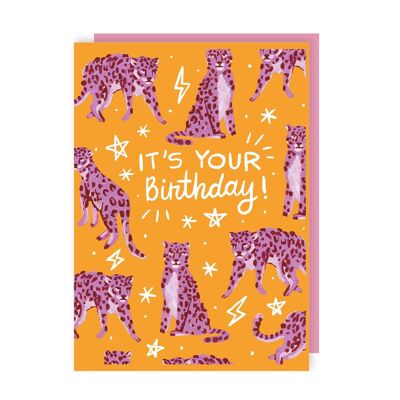 Paquete de 6 tarjetas de cumpleaños con estampado de leopardo atrevido