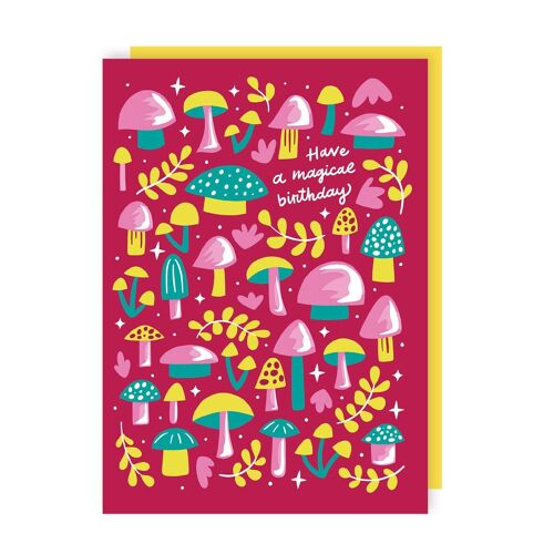Magical Colourful Mushroom Birthday Card Pack of 6