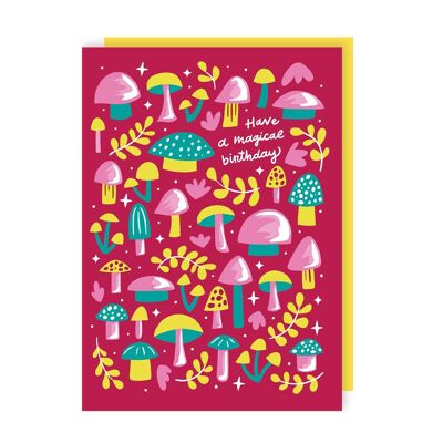 Confezione da 6 biglietti di auguri di compleanno con funghi magici colorati