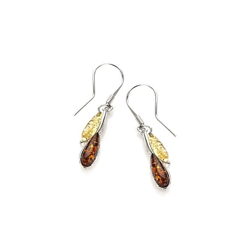 Boucles d'oreilles avec ambre multicolore naturel goutte, en argent rhodié 925/1000 - AJK5MR