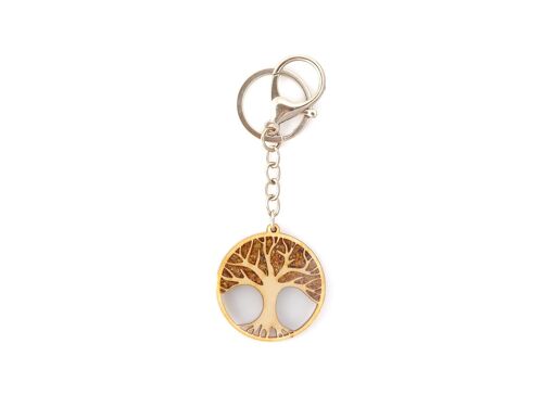 PORTE CLES ARBRE DE VIE diam 4cm BOULEAU METAL et AMBRE ref: FLV3