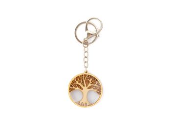 PORTE CLES ARBRE DE VIE diam 4cm BOULEAU METAL et AMBRE ref: FLV3 1