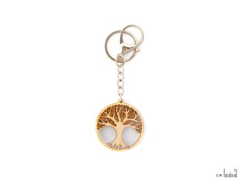 PORTE CLES ARBRE DE VIE diam 4cm BOULEAU METAL et AMBRE ref: FLV3 2