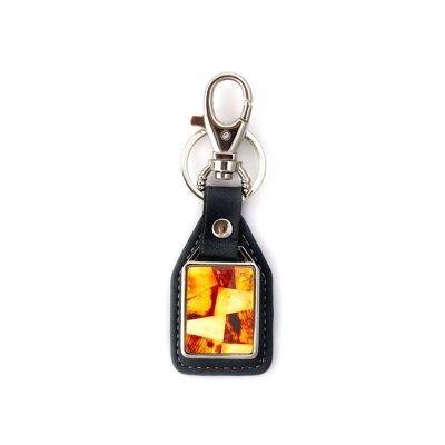 BLACK STEEL and AMBER LEATHER KEY RING ref: MZ06