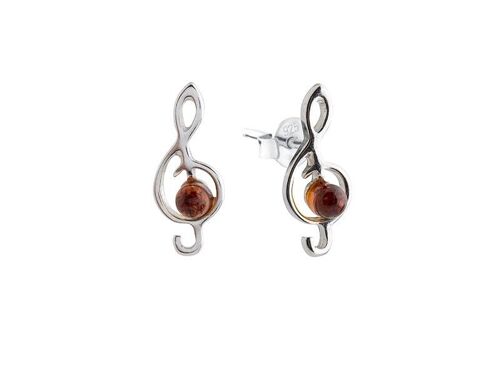 BOUCLES D'OREILLES ARGENT RHODIE 925/1000 AMBRE COGNAC ref: AR-BO010