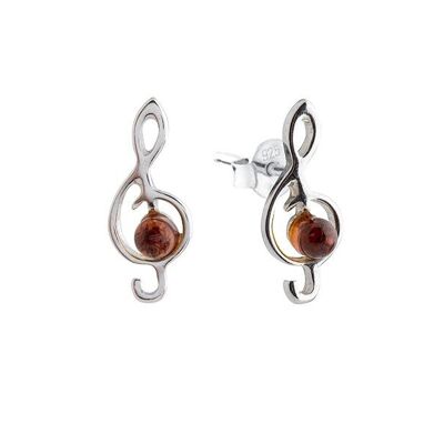 BOUCLES D'OREILLES ARGENT RHODIE 925/1000 AMBRE COGNAC ref: AR-BO010