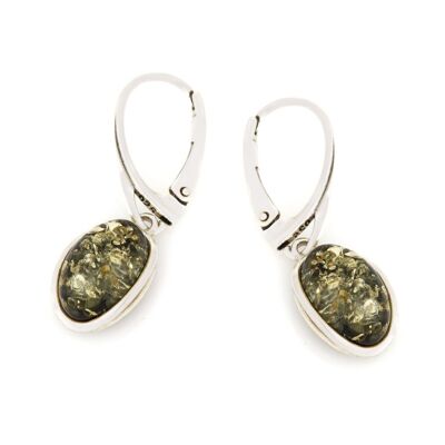 BOUCLES D'OREILLES ARGENT RHODIE 925/1000 AMBRE VERTE ref: AB-BO004V