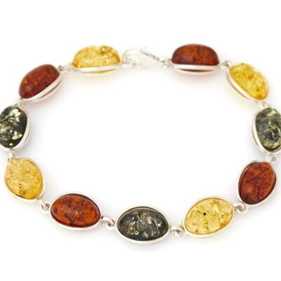 BRACELET 19CM ARGENT RHODIE 925/1000 AMBRE MULTICOLOR ref: AB-BR012M