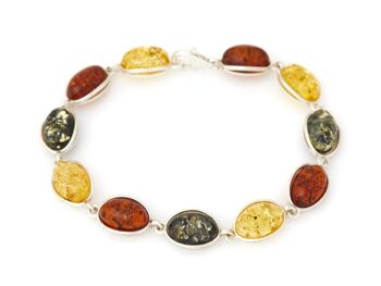 BRACELET 19CM ARGENT RHODIE 925/1000 AMBRE MULTICOLOR ref: AB-BR012M 1