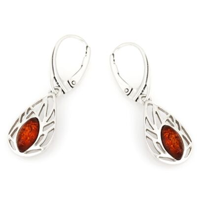 BOUCLES D'OREILLES ARGENT RHODIE 925/1000 AMBRE COGNAC ref: GDK51R