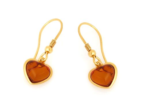 BOUCLES D'OREILLES ARGENT DORE 925/1000 AMBRE COGNAC ref: GI-BO042D