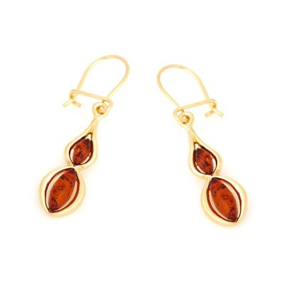 BOUCLES D'OREILLES ARGENT DORE 925/1000 AMBRE COGNAC ref: MGK1D