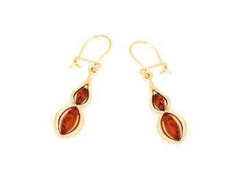 BOUCLES D'OREILLES ARGENT DORE 925/1000 AMBRE COGNAC ref: MGK1D 1